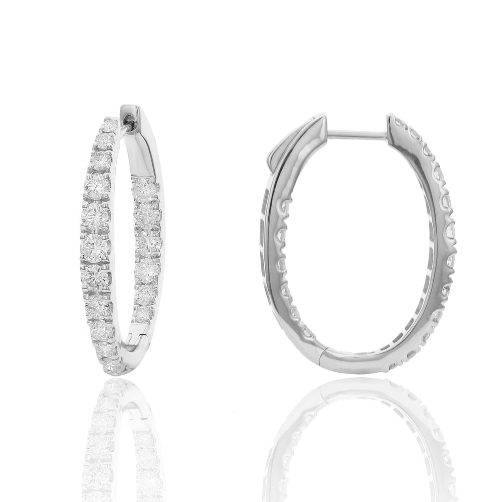 Round Diamond In and Out Round Hoops Earrings-White