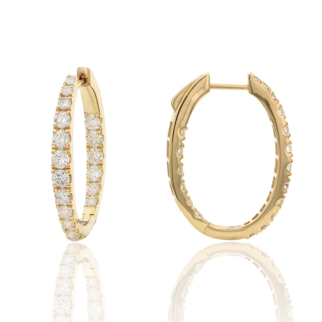 Round Diamond In and Out Round Hoops Earrings-Yellow
