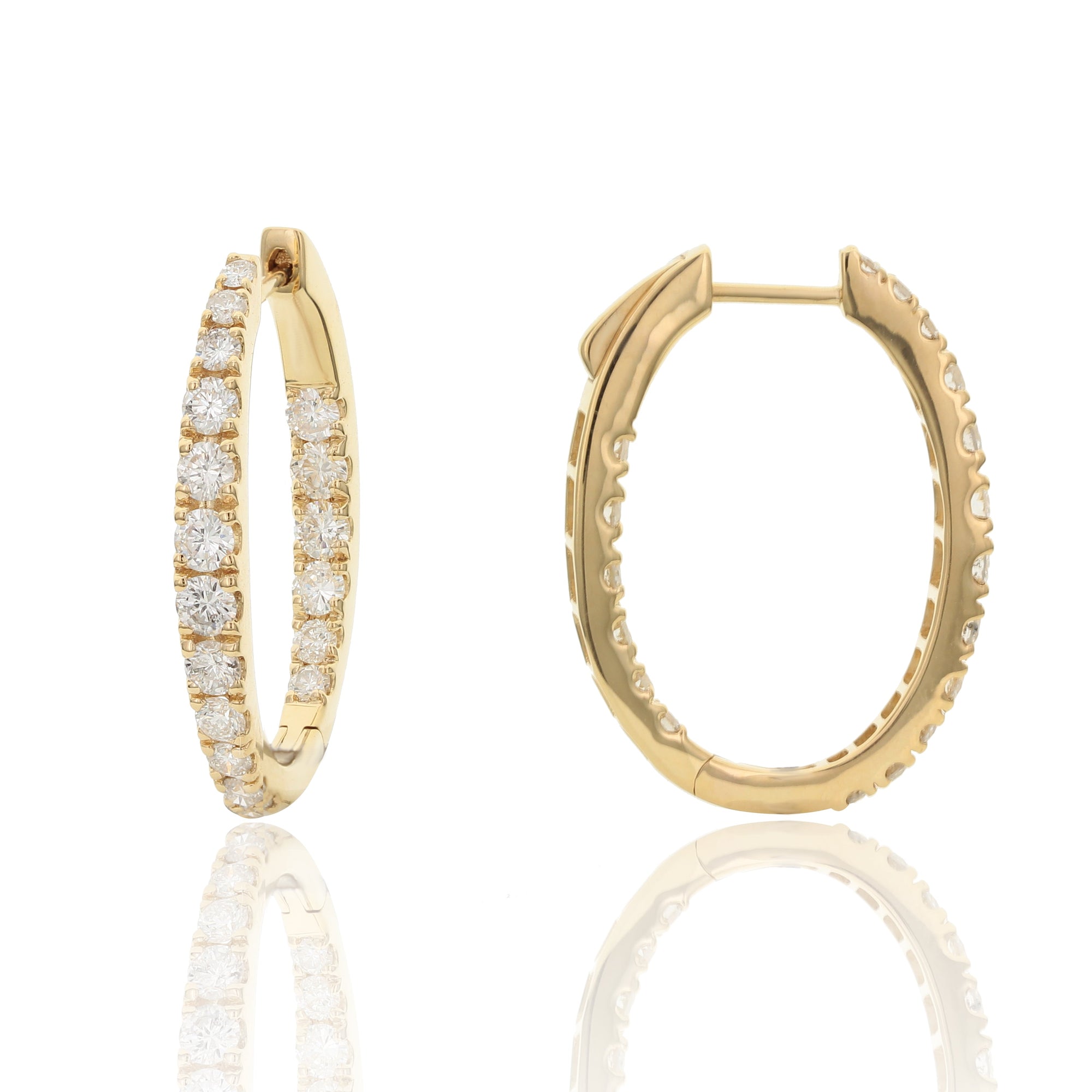 Round Diamond In and Out Round Hoops Earrings-Yellow