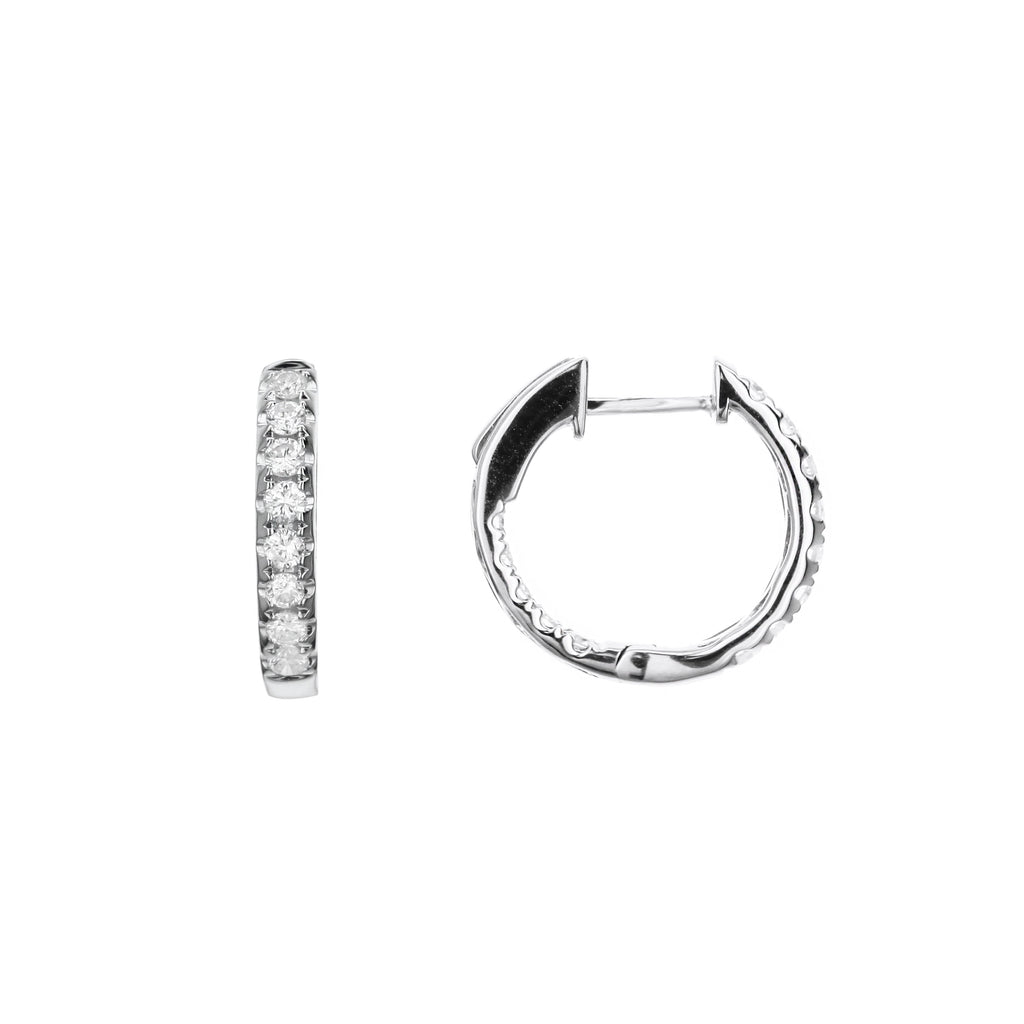 Vault Lock Hoop Round Diamond Earrings-White