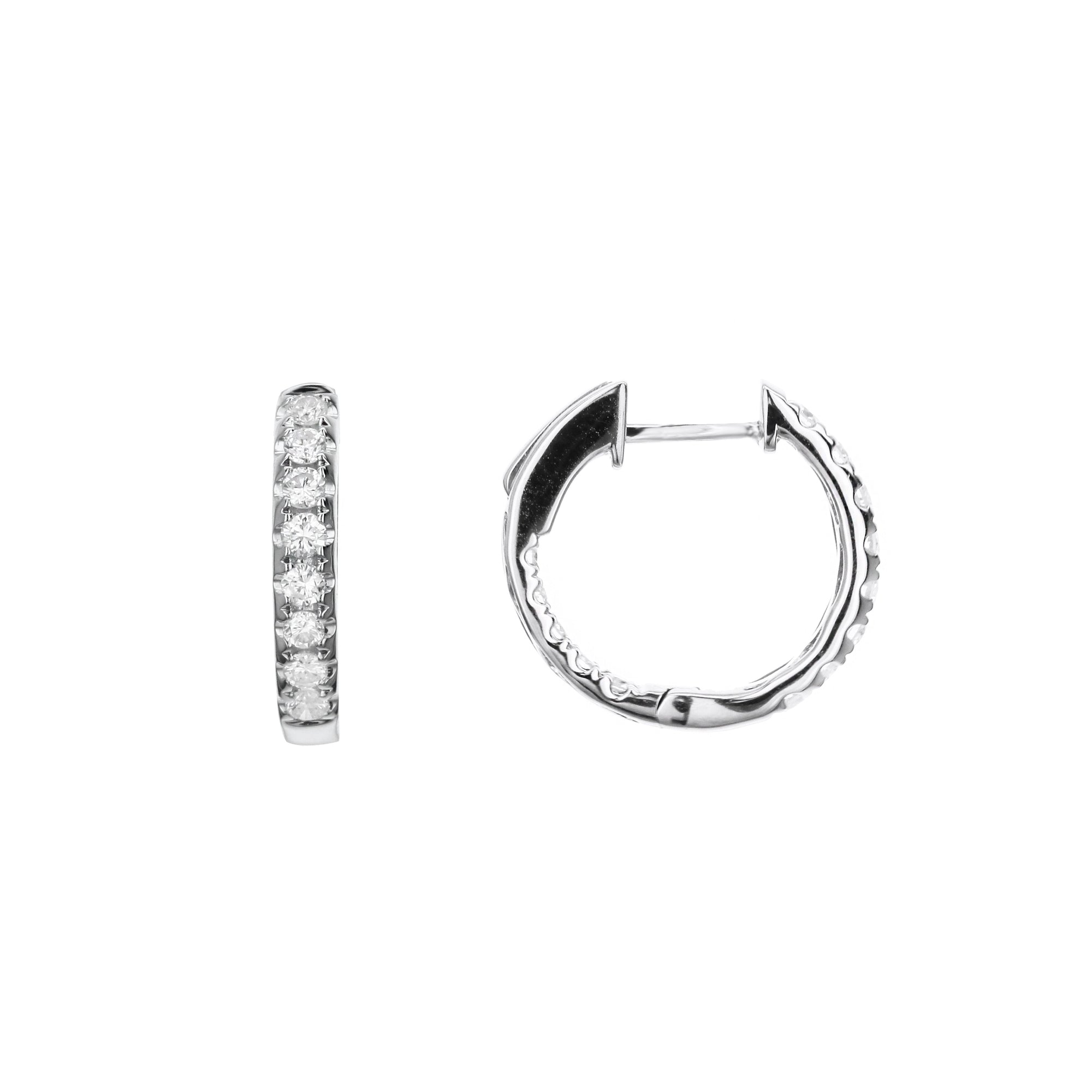 Vault Lock Hoop Round Diamond Earrings-White