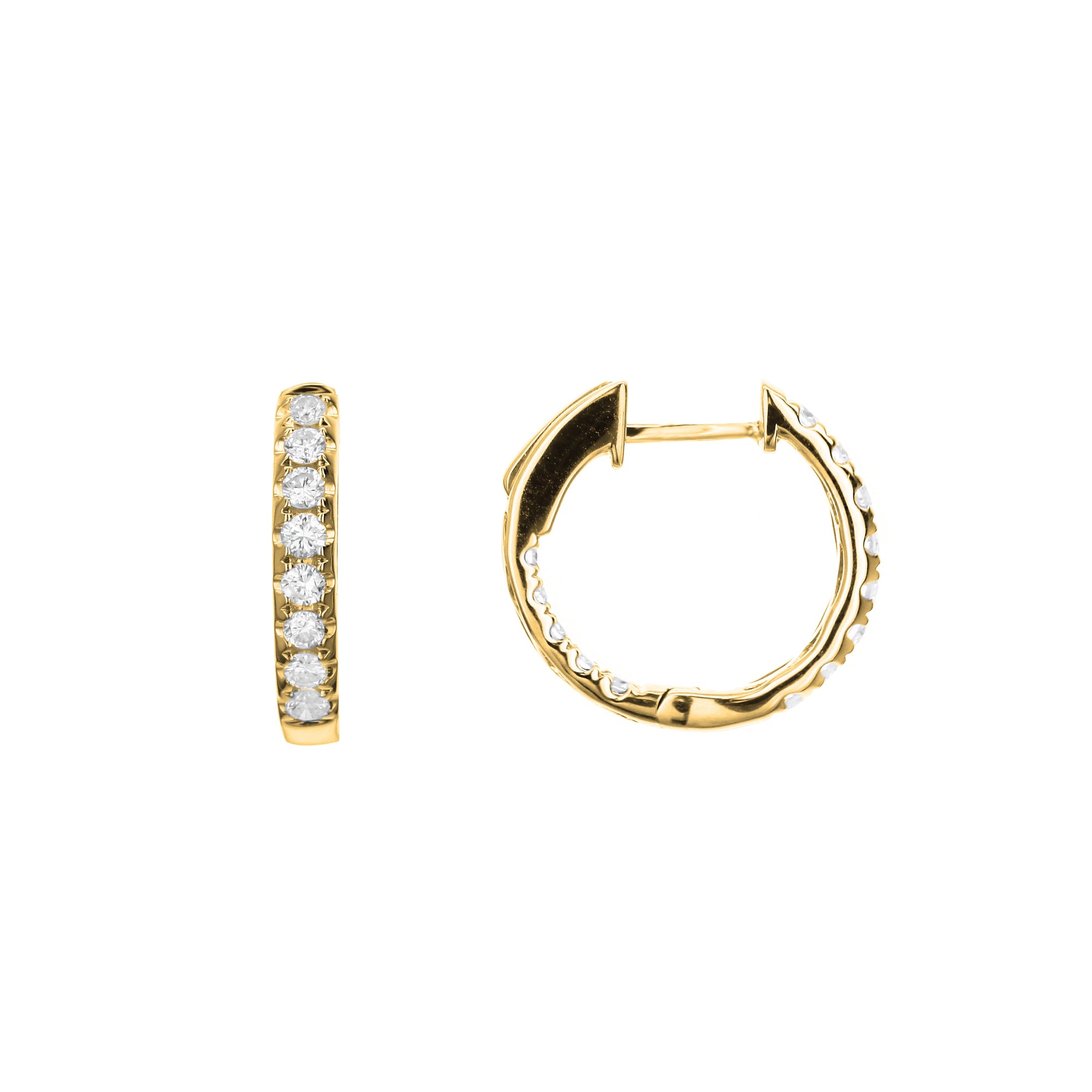 Vault Lock Hoop Round Diamond Earrings-Yellow