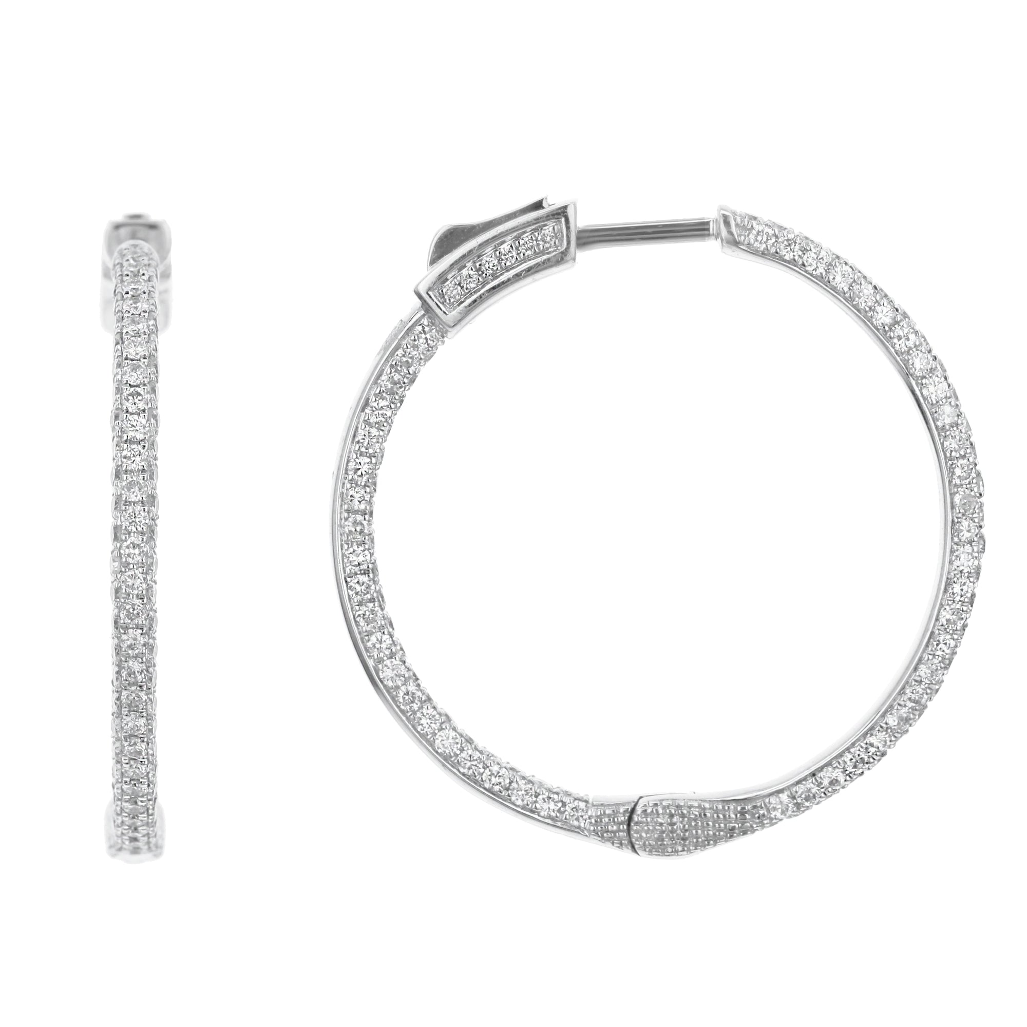 Vault Lock Hoop Round Diamond Earrings-White