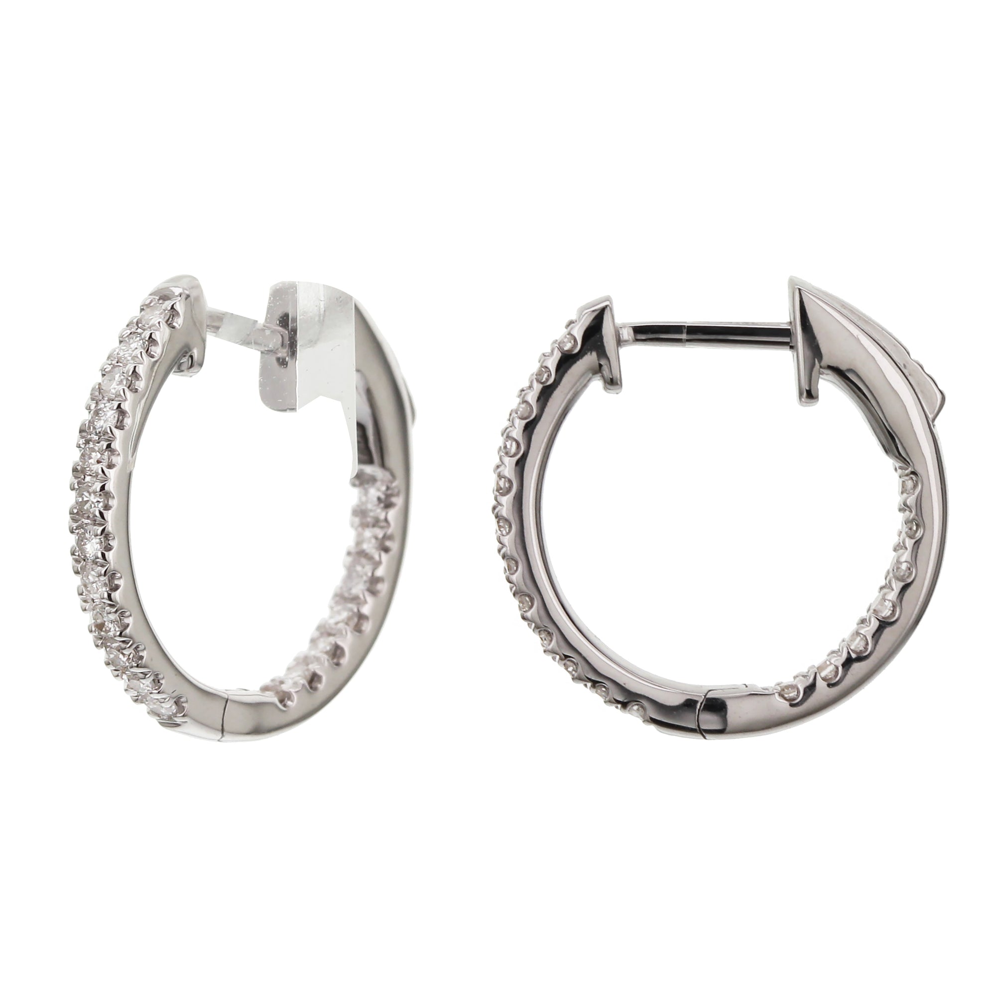 Round and Oval Diamond In and Out Hoops Earrings-White