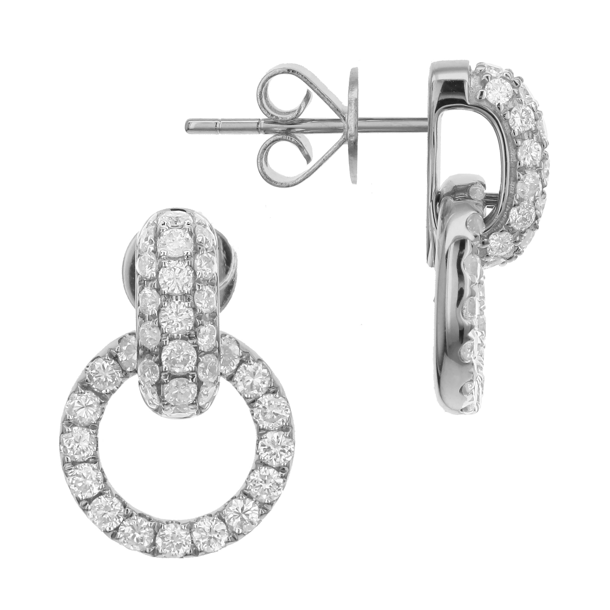 Interlocking Round Diamond Earrings-White