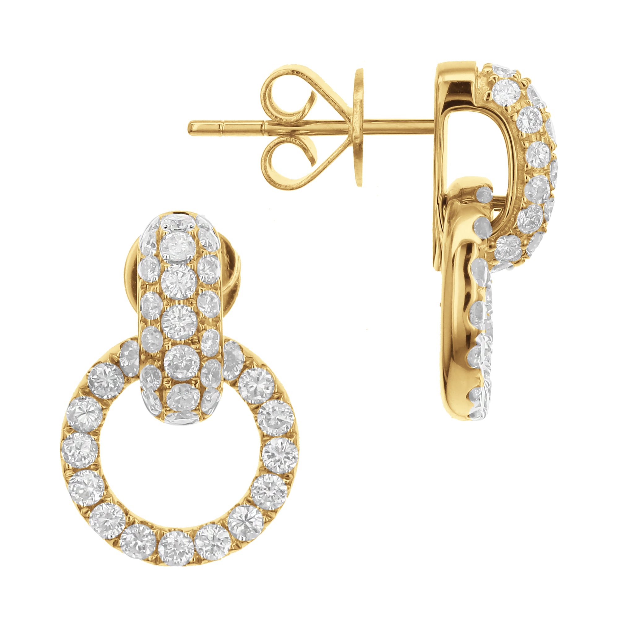 Interlocking Round Diamond Earrings-Yellow