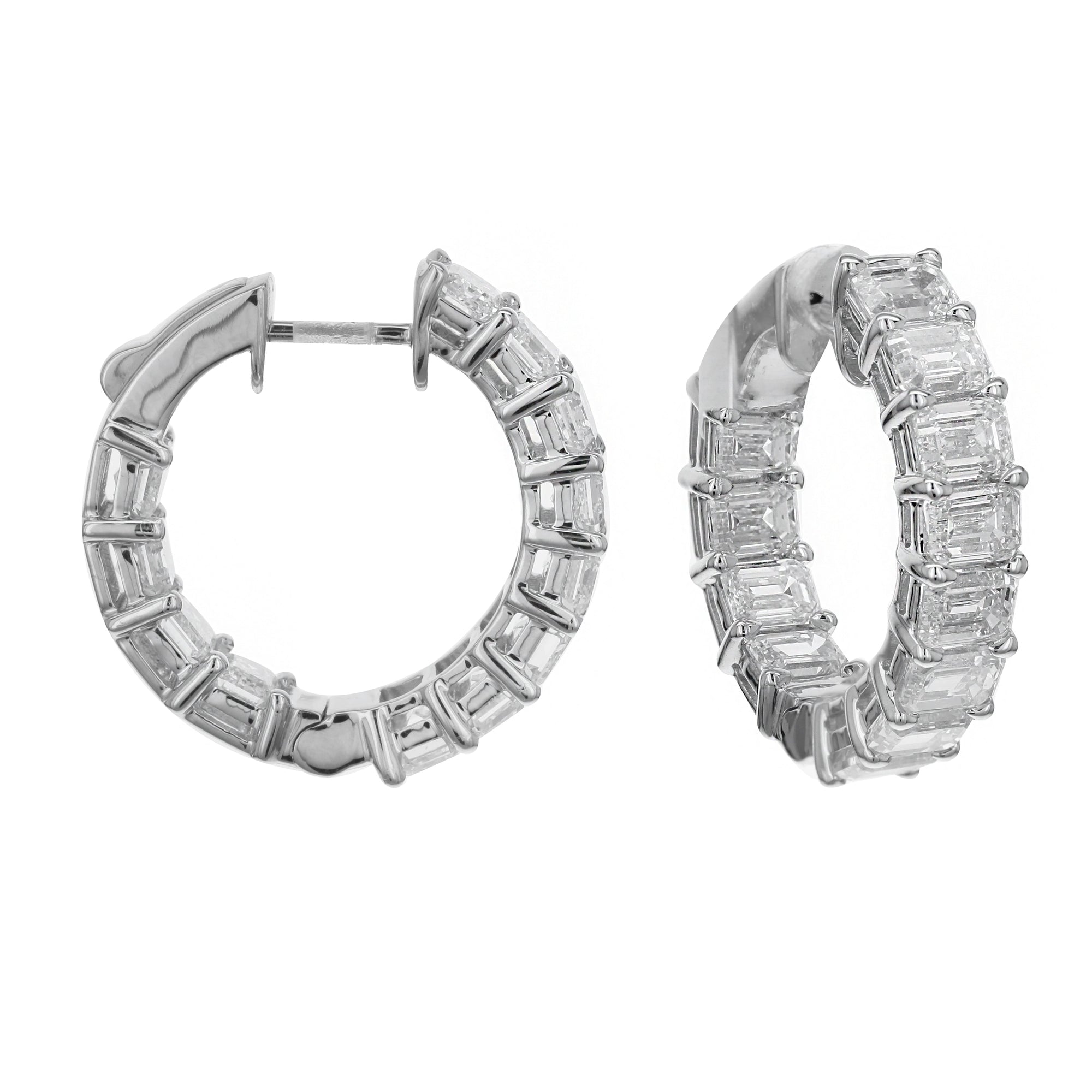 24 Stone Emerald Cut Diamond Hoop Earrings