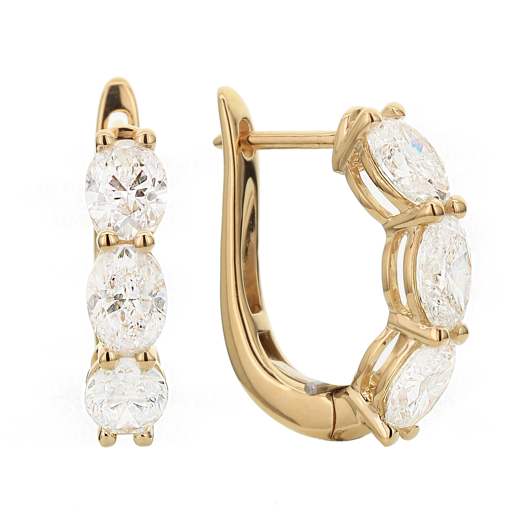 3-Stone Oval Cut Diamond Huggie Earrings