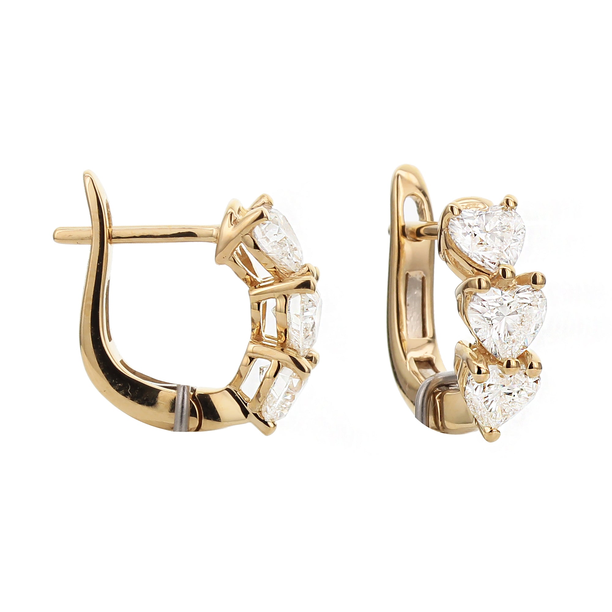 3 Stone Heart Shape Diamond Huggie Earrings