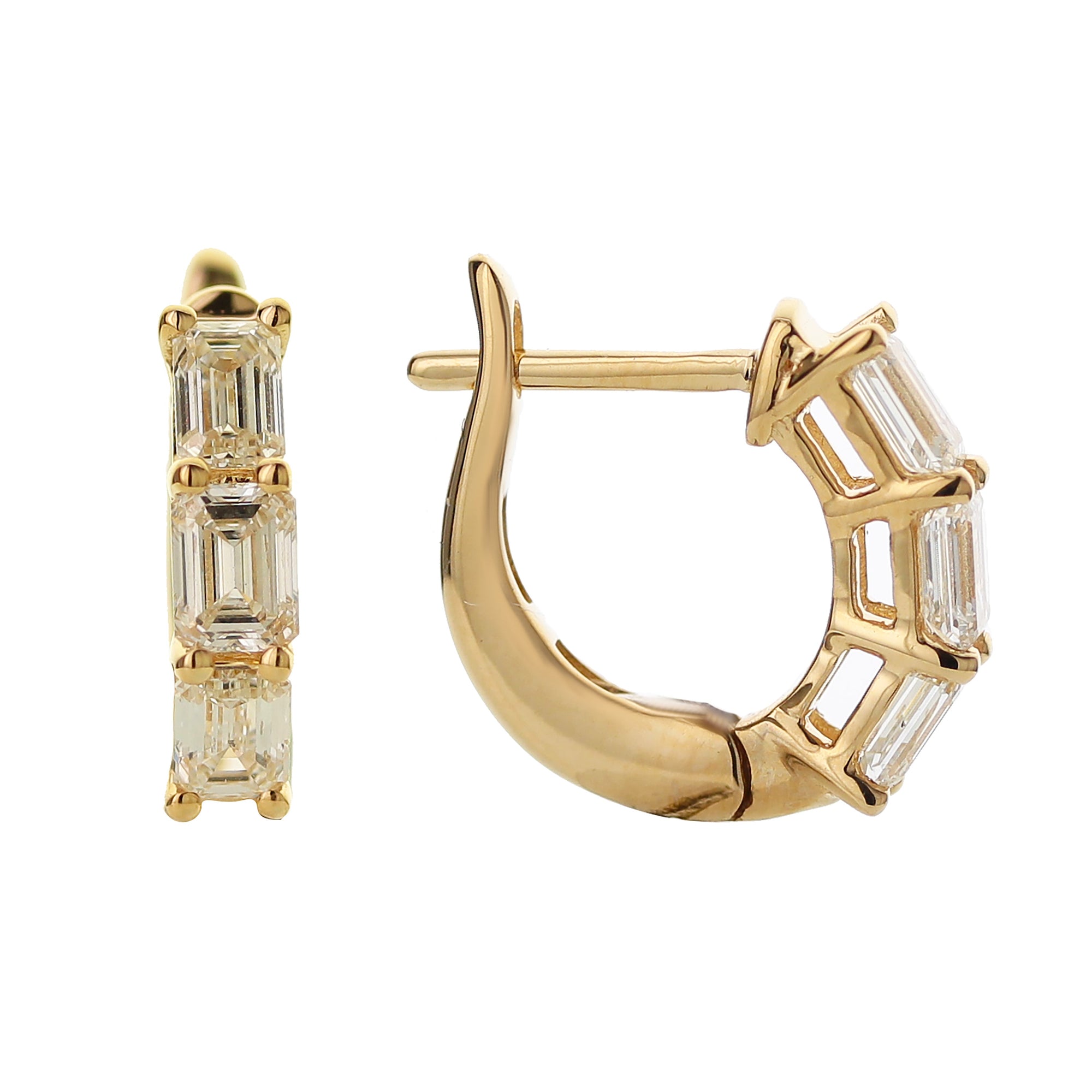 Emerald Cut Diamond Huggie Earrings