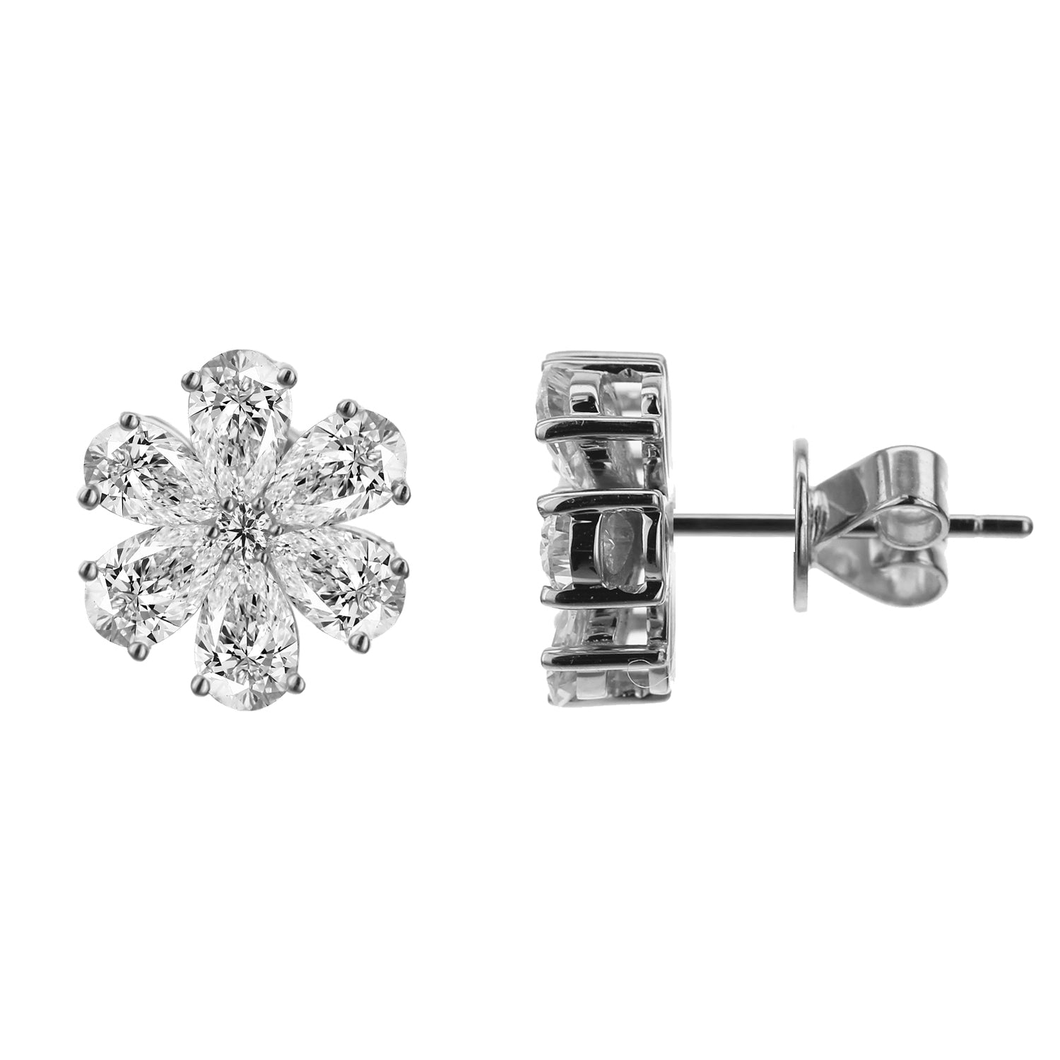 2 Stone Round and Pear Shape Diamond Earrings-White