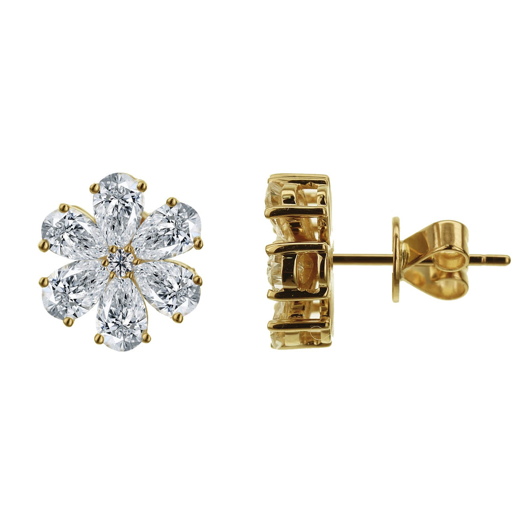 2 Stone Round and Pear Shape Diamond Earrings-Yellow