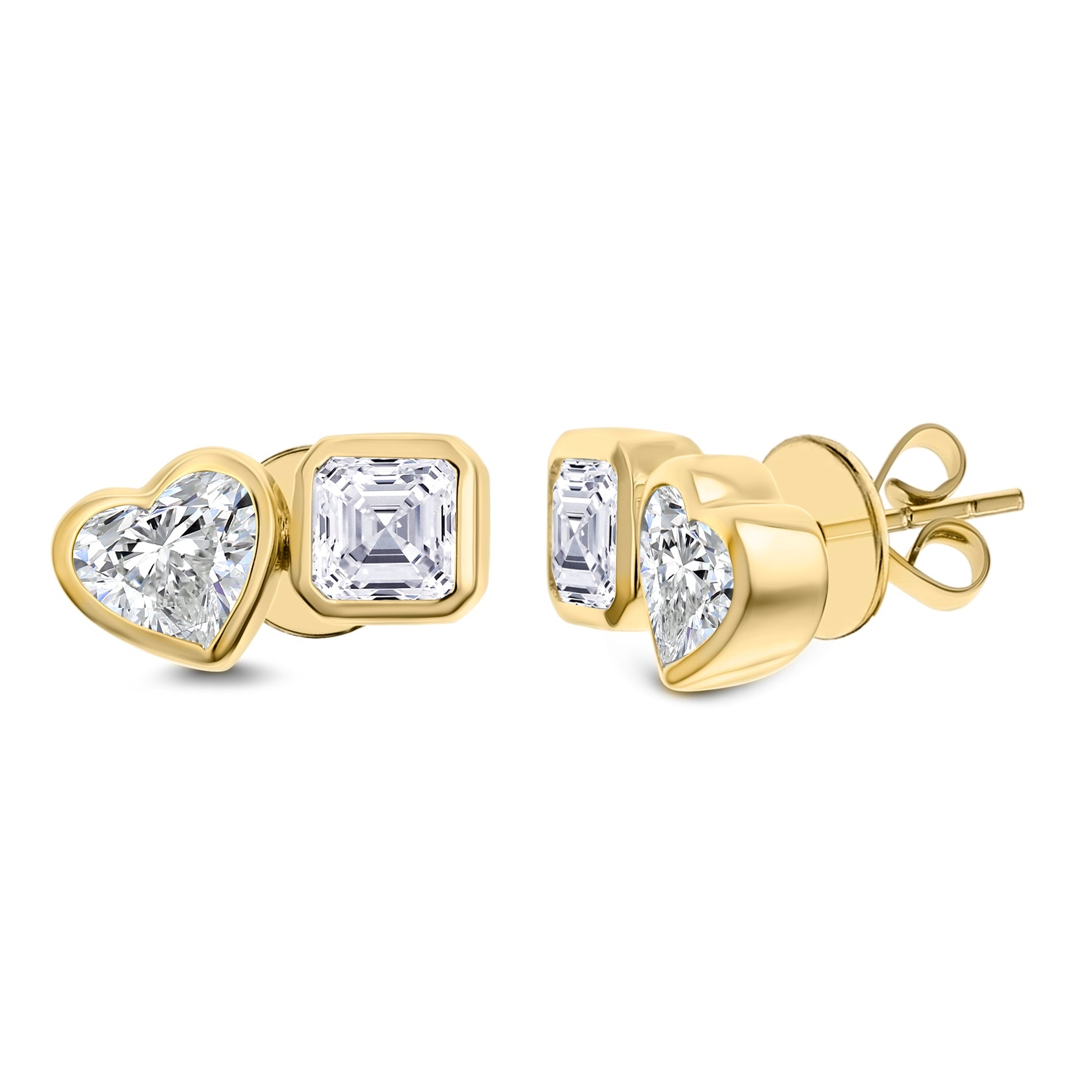 Asscher Cut & Heart Shape Diamond Stud Earrings - Yellow
