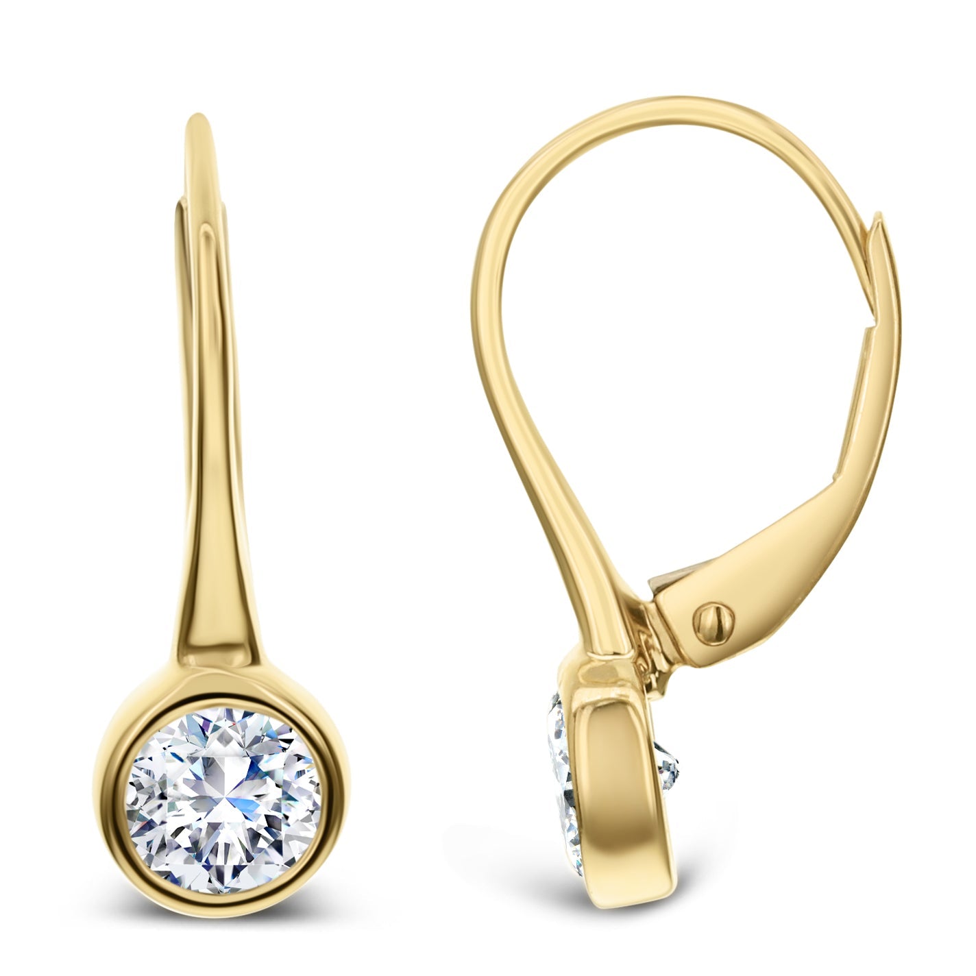 1 Stone Round Diamond Earrings-Yellow