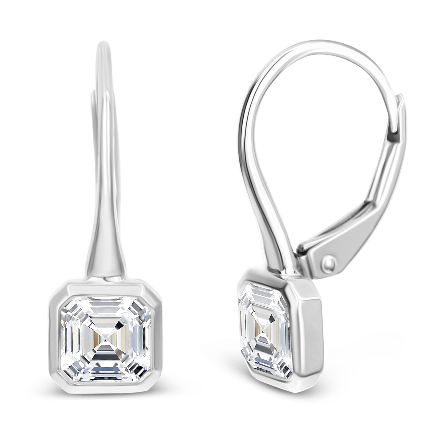 Asscher Cut Diamond Drop Earrings - White
