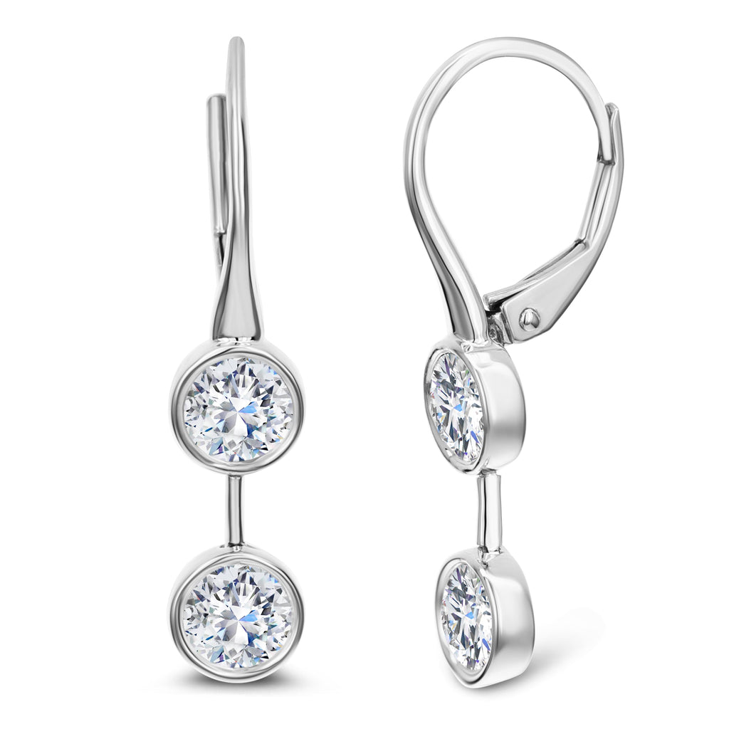 2 Stone Round Diamond Earrings-White