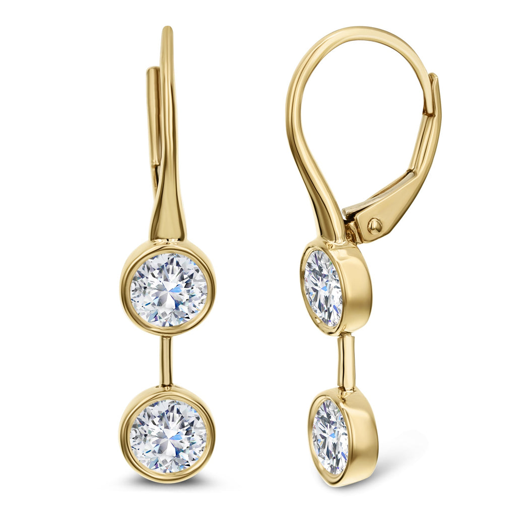 2 Stone Round Diamond Earrings-Yellow