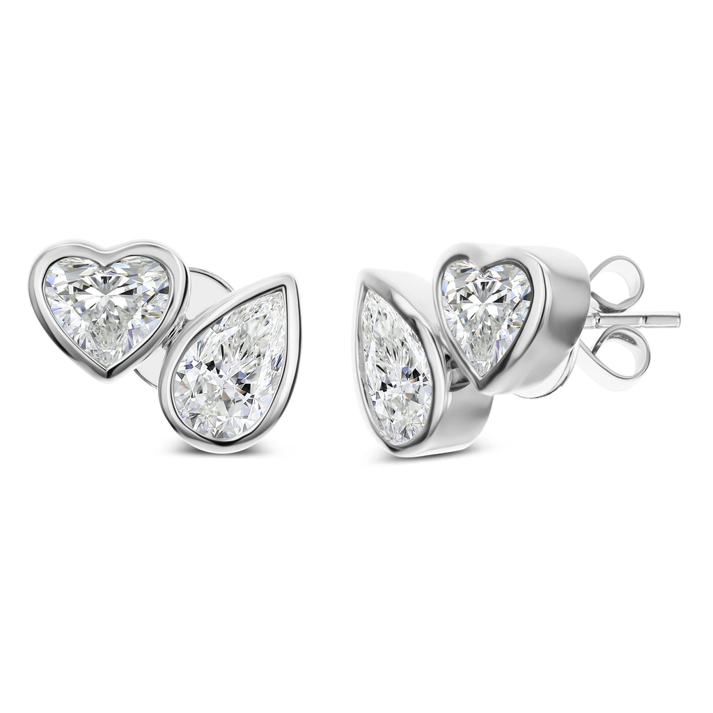 2 Stone Pear Shape and Heart Shape Diamond Earrings-White