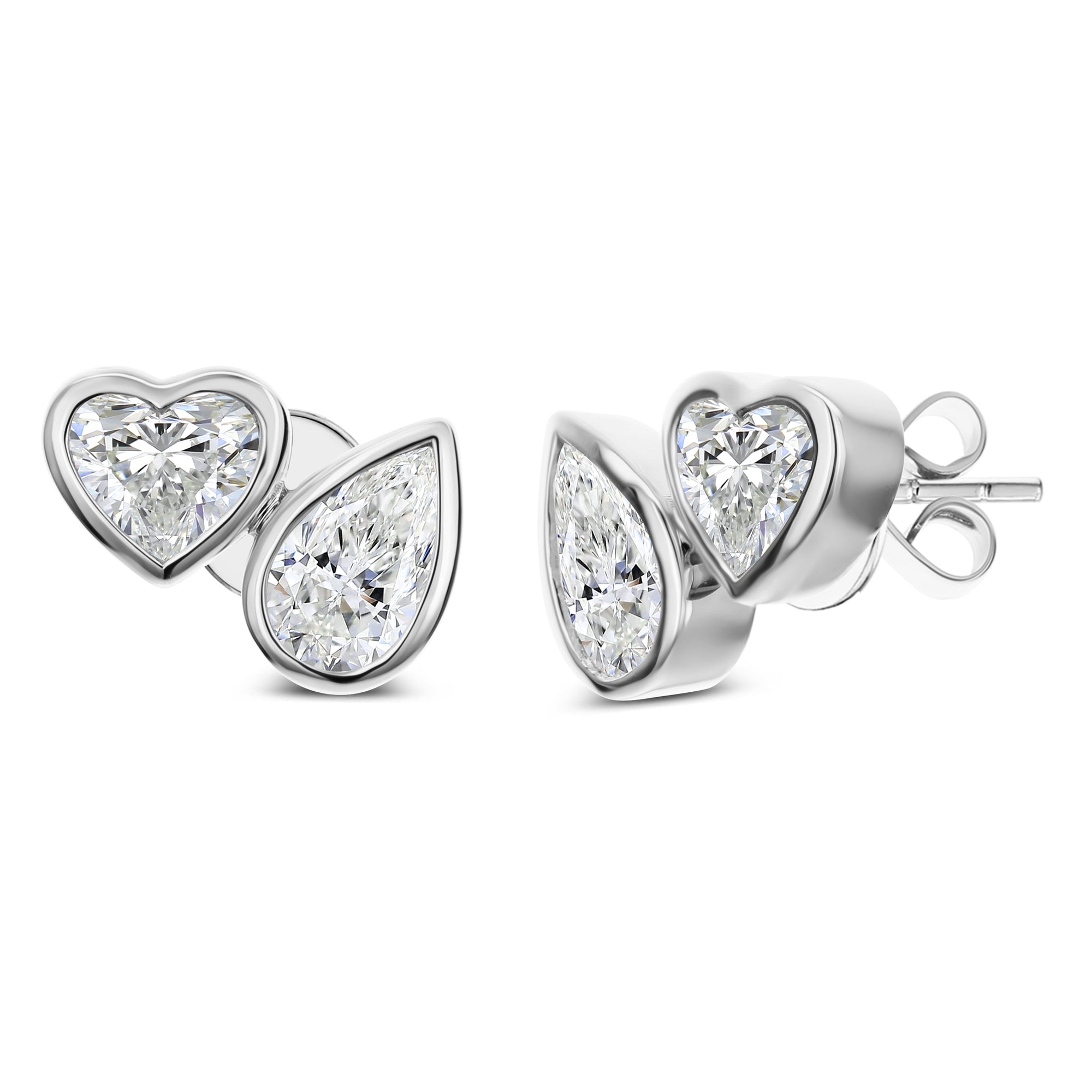 2 Stone Pear Shape and Heart Shape Diamond Earrings-White