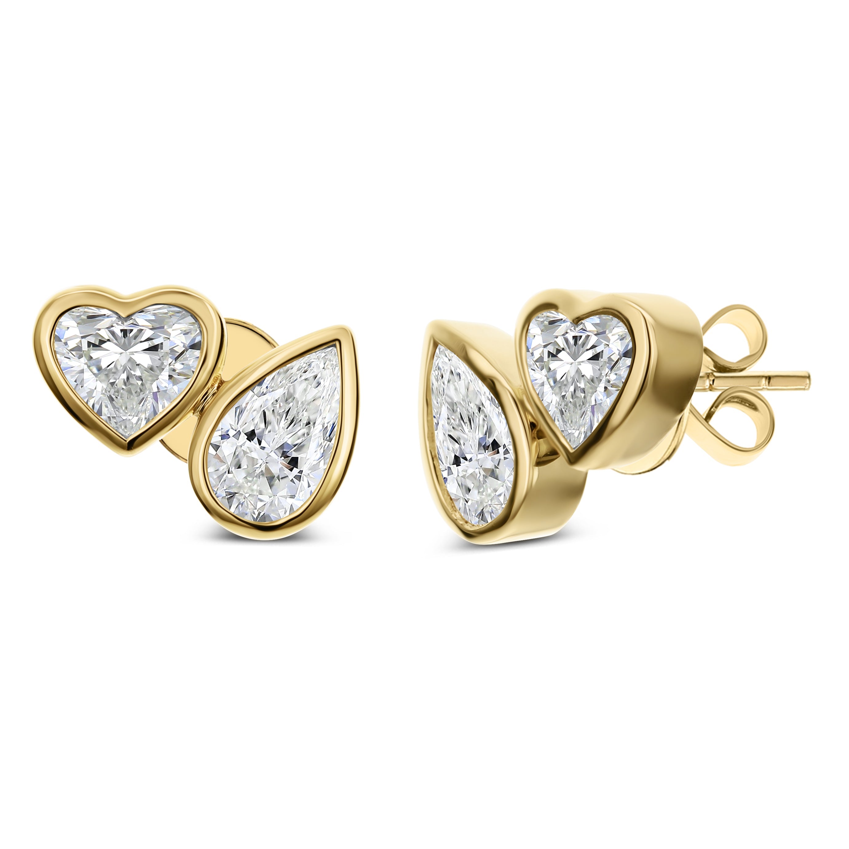 2-Stone Pear Shape & Heart Shape Diamond Earrings, 18K