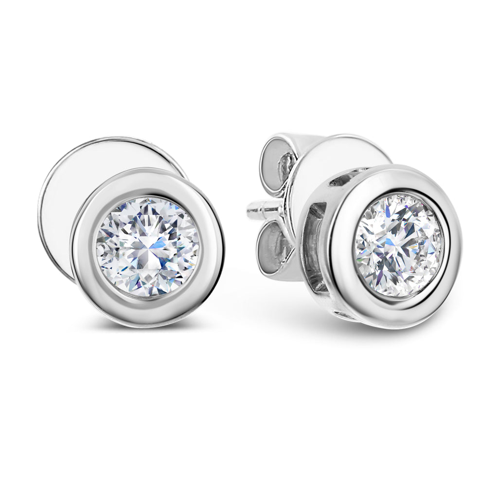 1 Stone Round Diamond Earrings-White