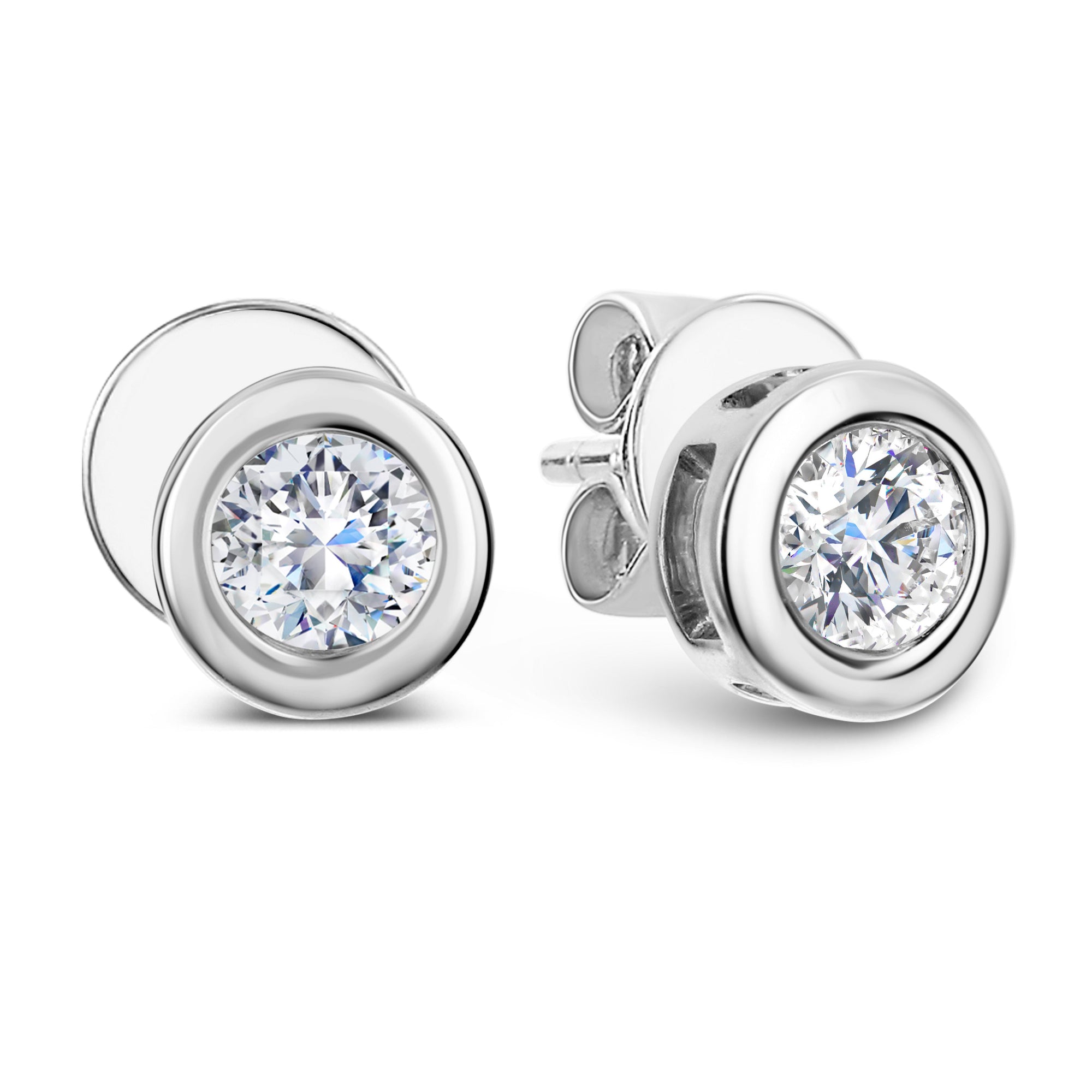 1 Stone Round Diamond Earrings-White