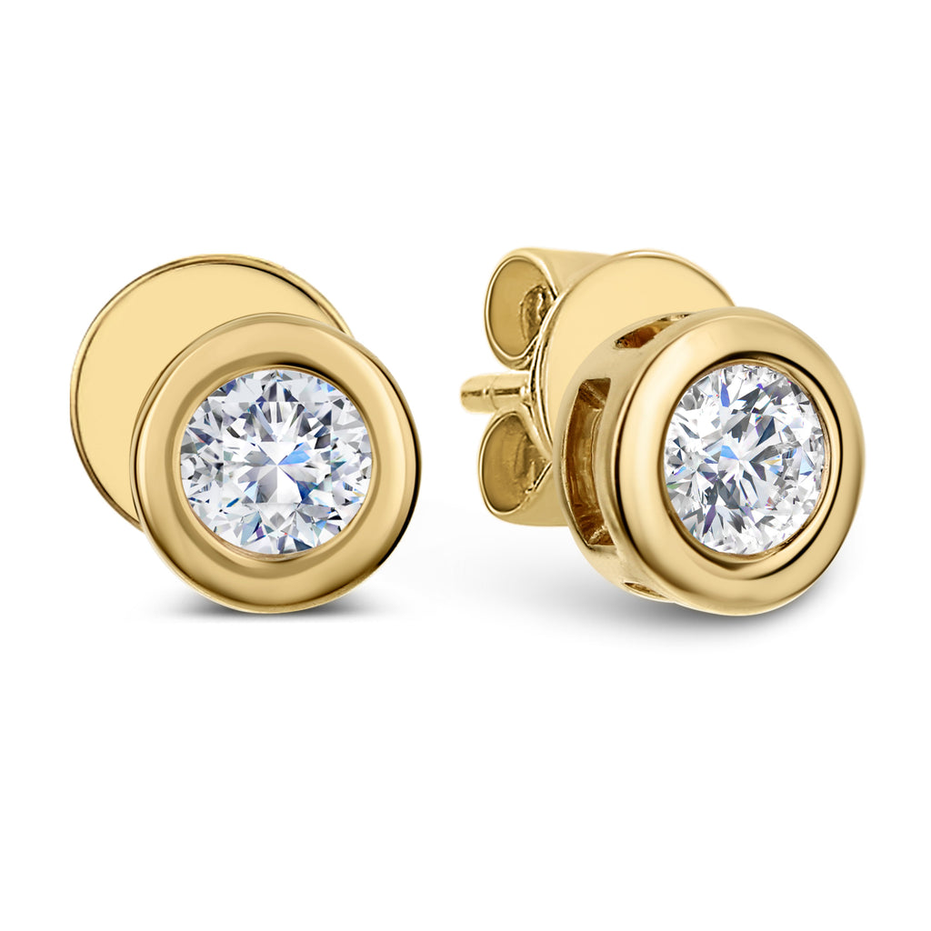 1 Stone Round Diamond Earrings-Yellow