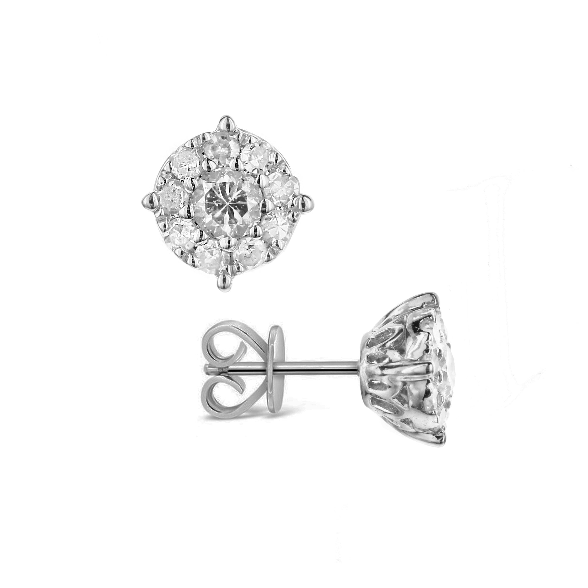 Round and Square Diamond Stud Earrings-White
