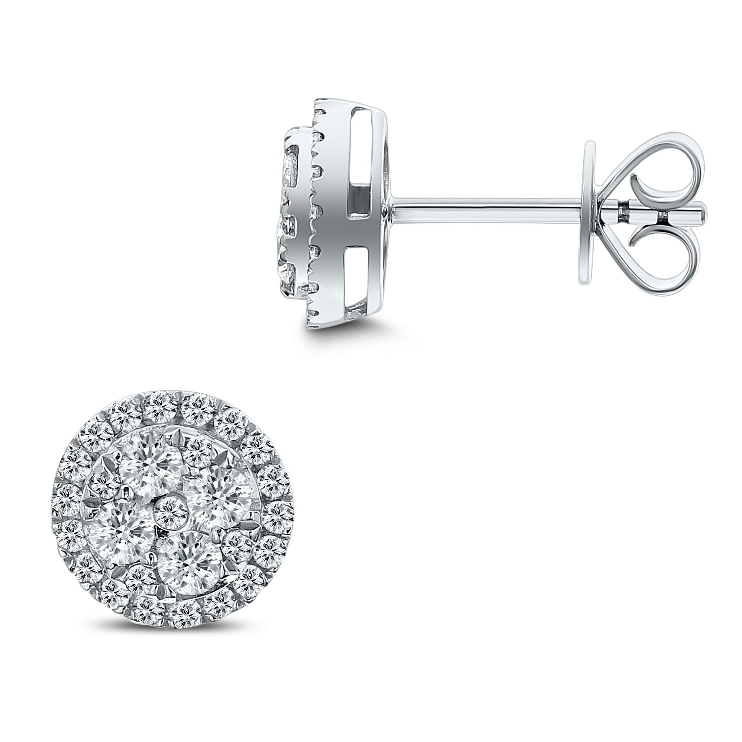 Round and Square Diamond Stud Earrings-White