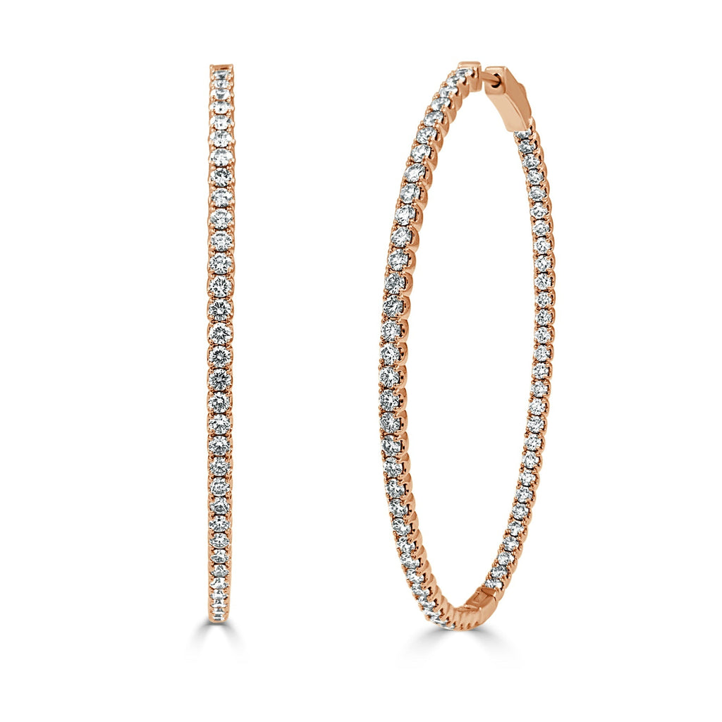 14K Gold Diamond Oval Hoop Earrings - Rose