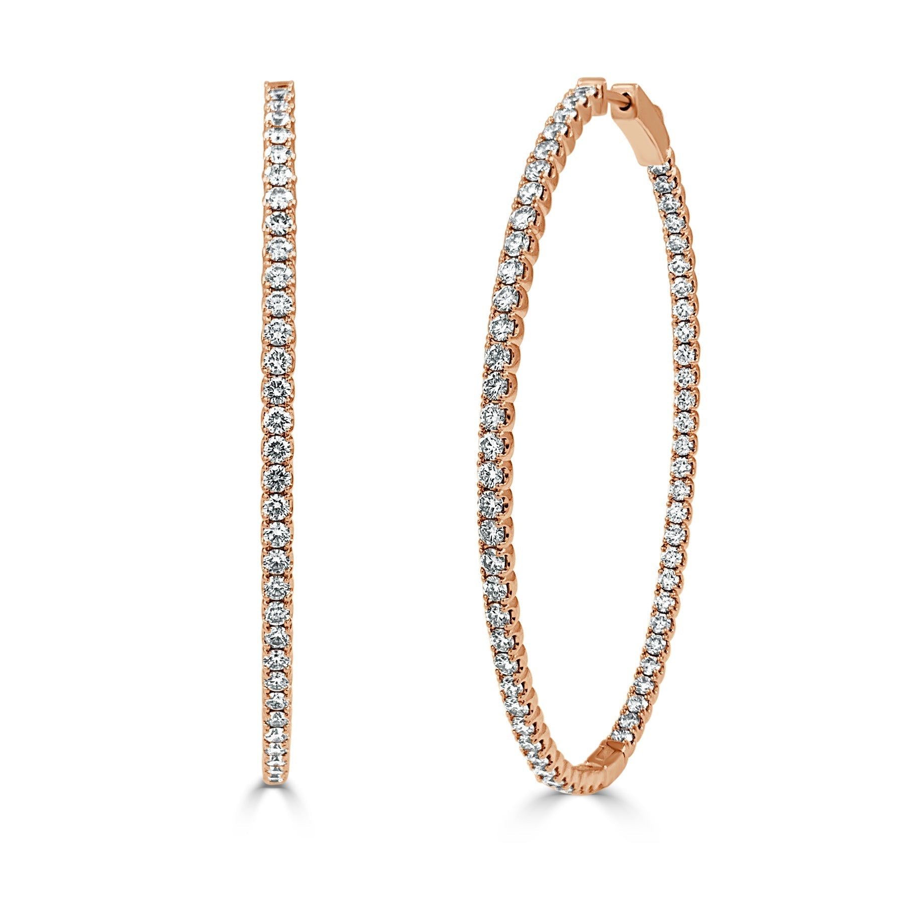14K Gold Diamond Oval Hoop Earrings - Rose
