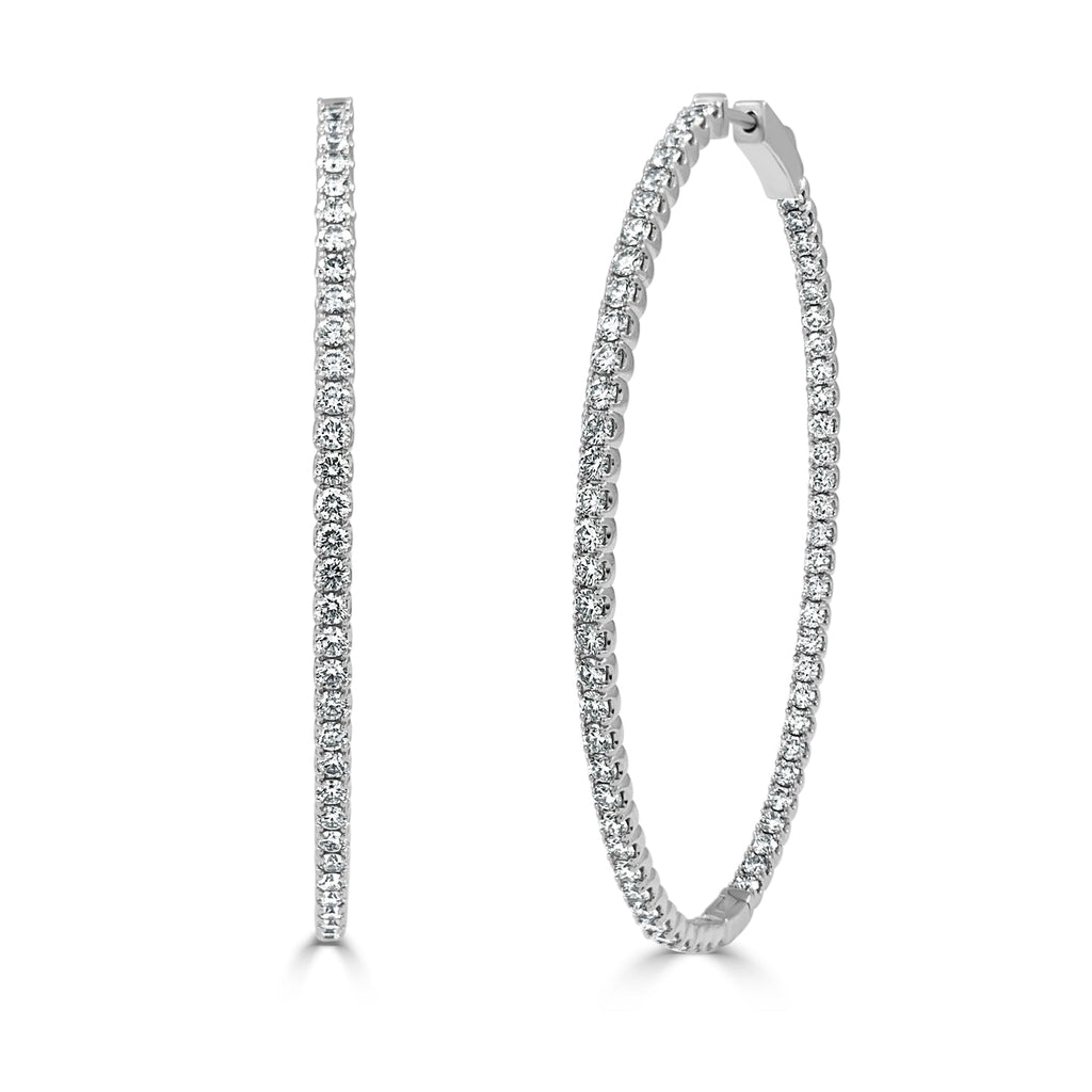 14K Gold Diamond Oval Hoop Earrings - White