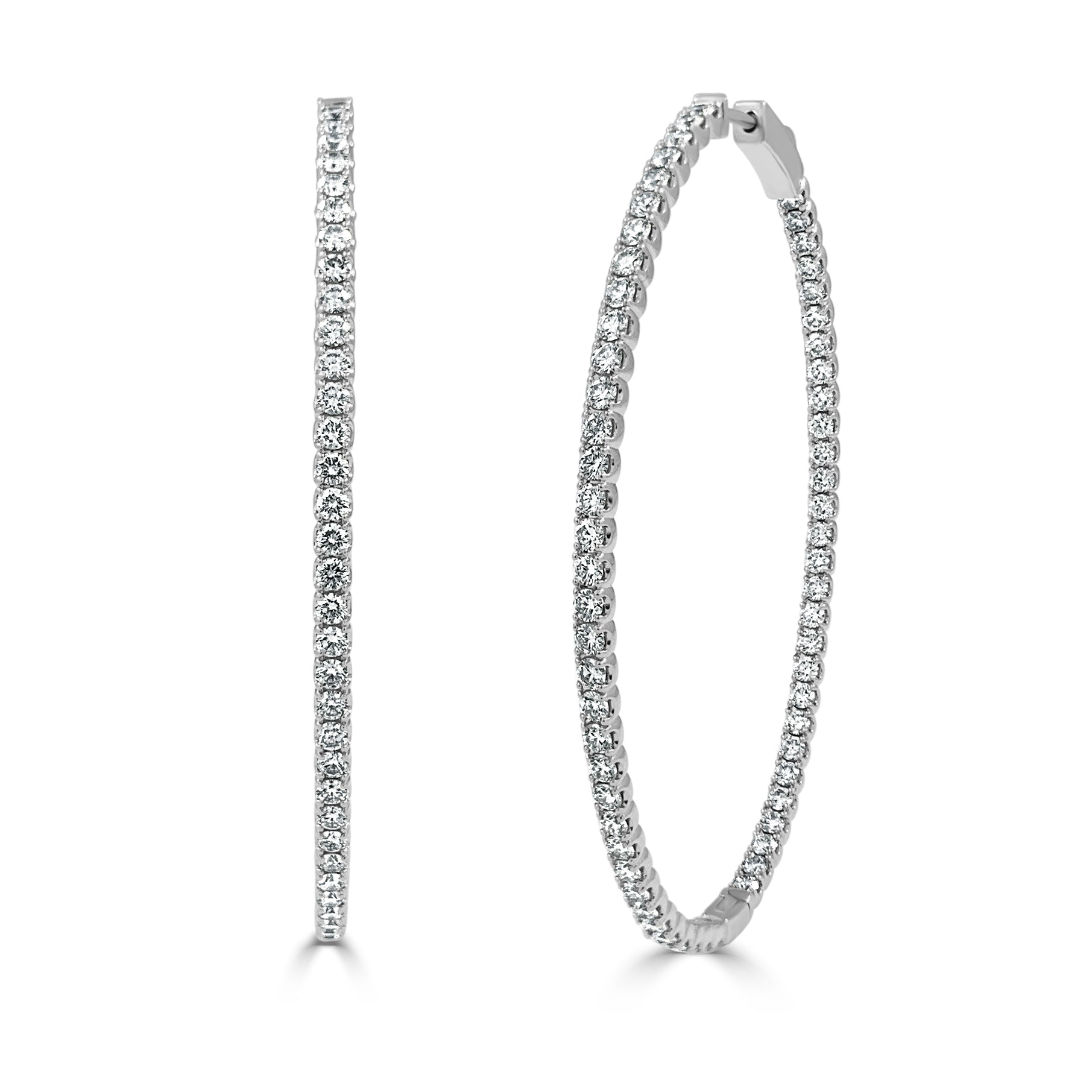 14K Gold Diamond Oval Hoop Earrings - White