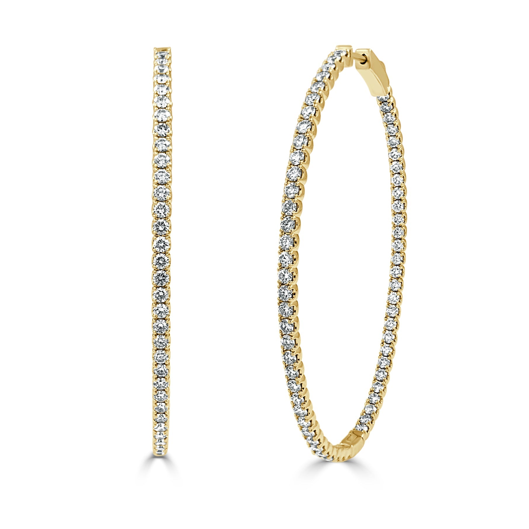 14K Gold Diamond Oval Hoop Earrings - Yellow