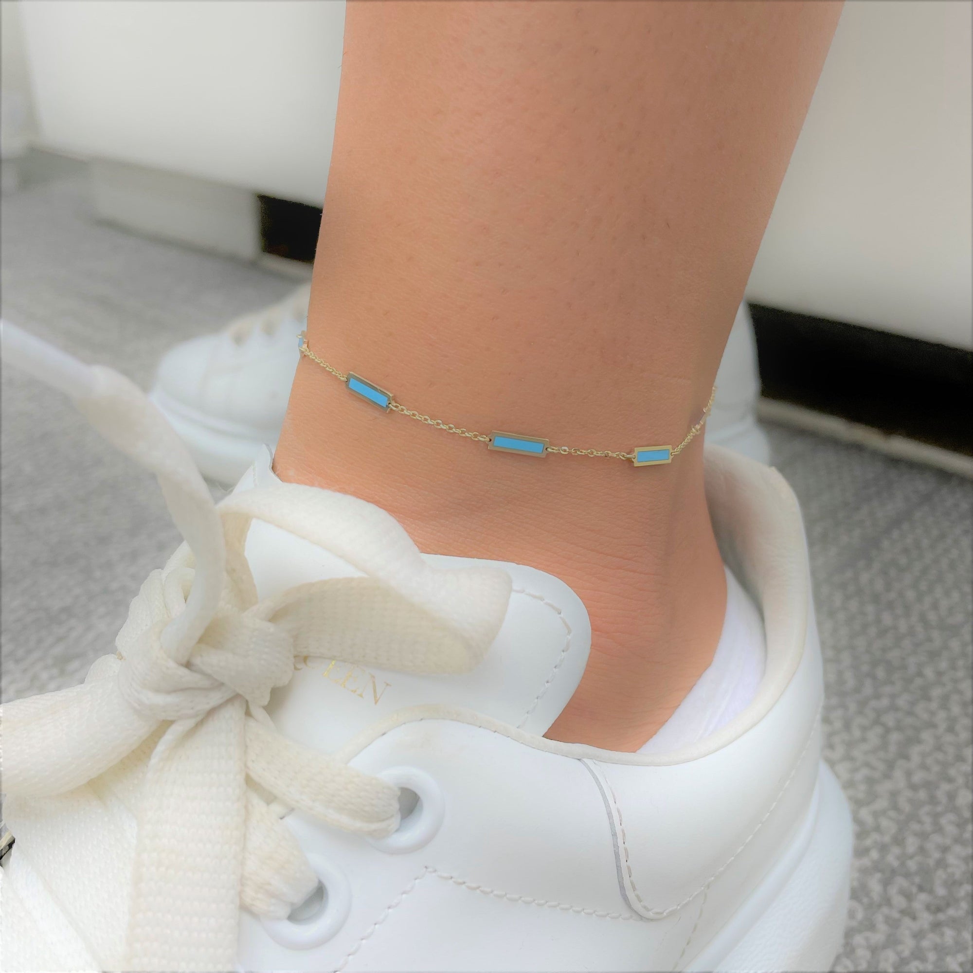 Turquoise Bar Anklet, 14K