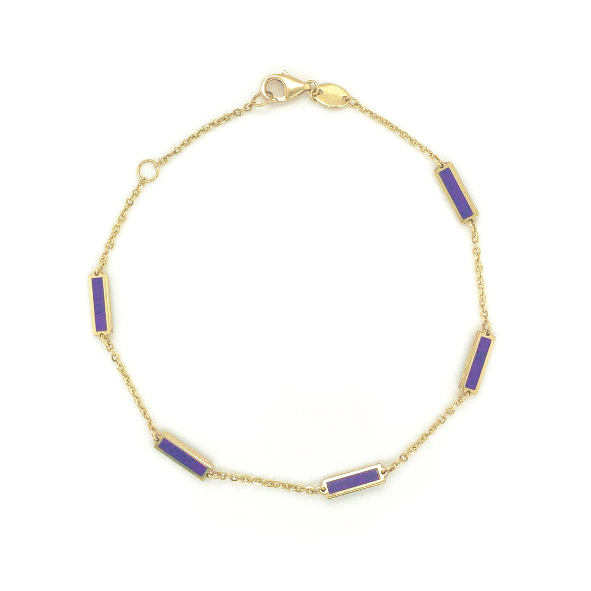 14K Yellow Gold Amethyst Bar Station Bracelet
