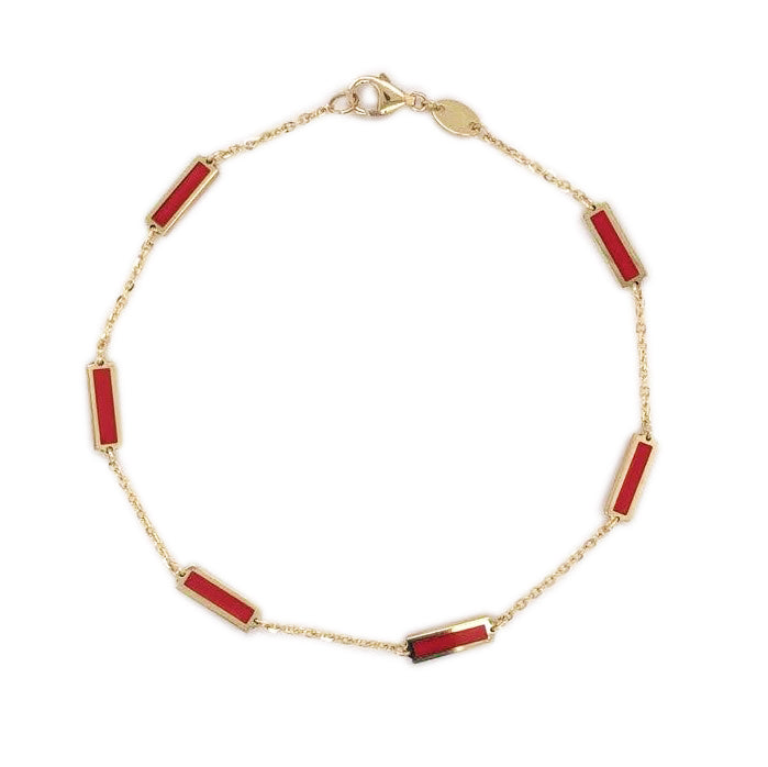 14K Yellow Gold Coral Bar Station Bracelet