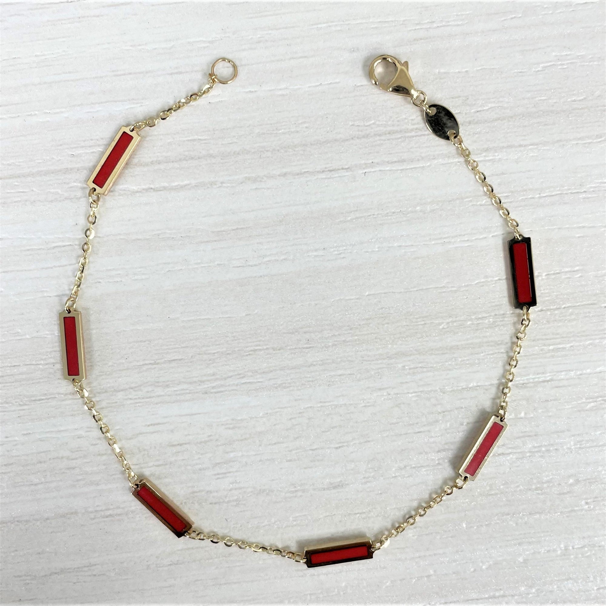14K Yellow Gold Coral Bar Station Bracelet