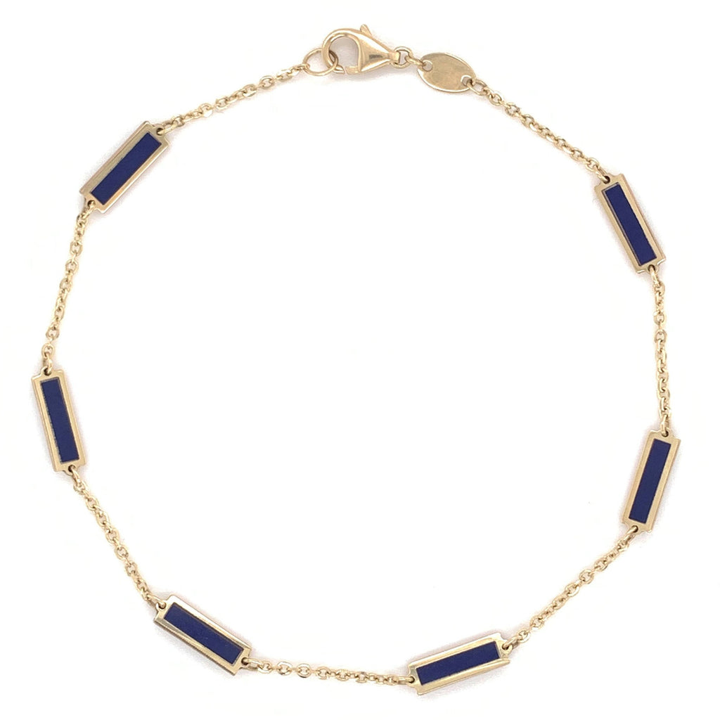 14K Yellow Gold Lapis Bar Station Bracelet