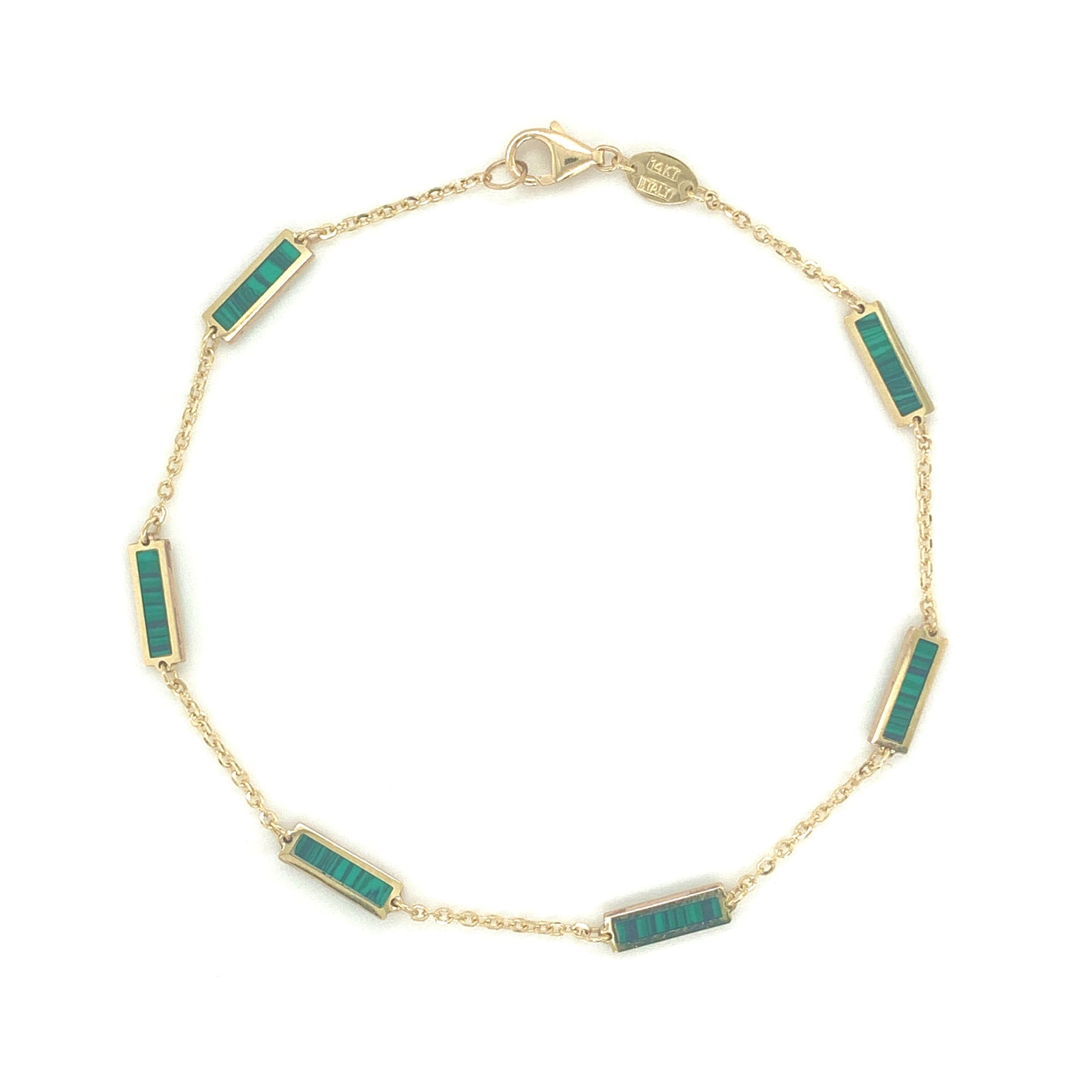 14K Yellow Gold Malachite Bar Station Bracelet