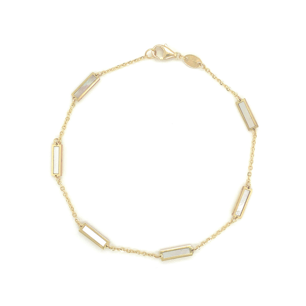 14K Gold Mother of Pearl Bar Station Bracelet