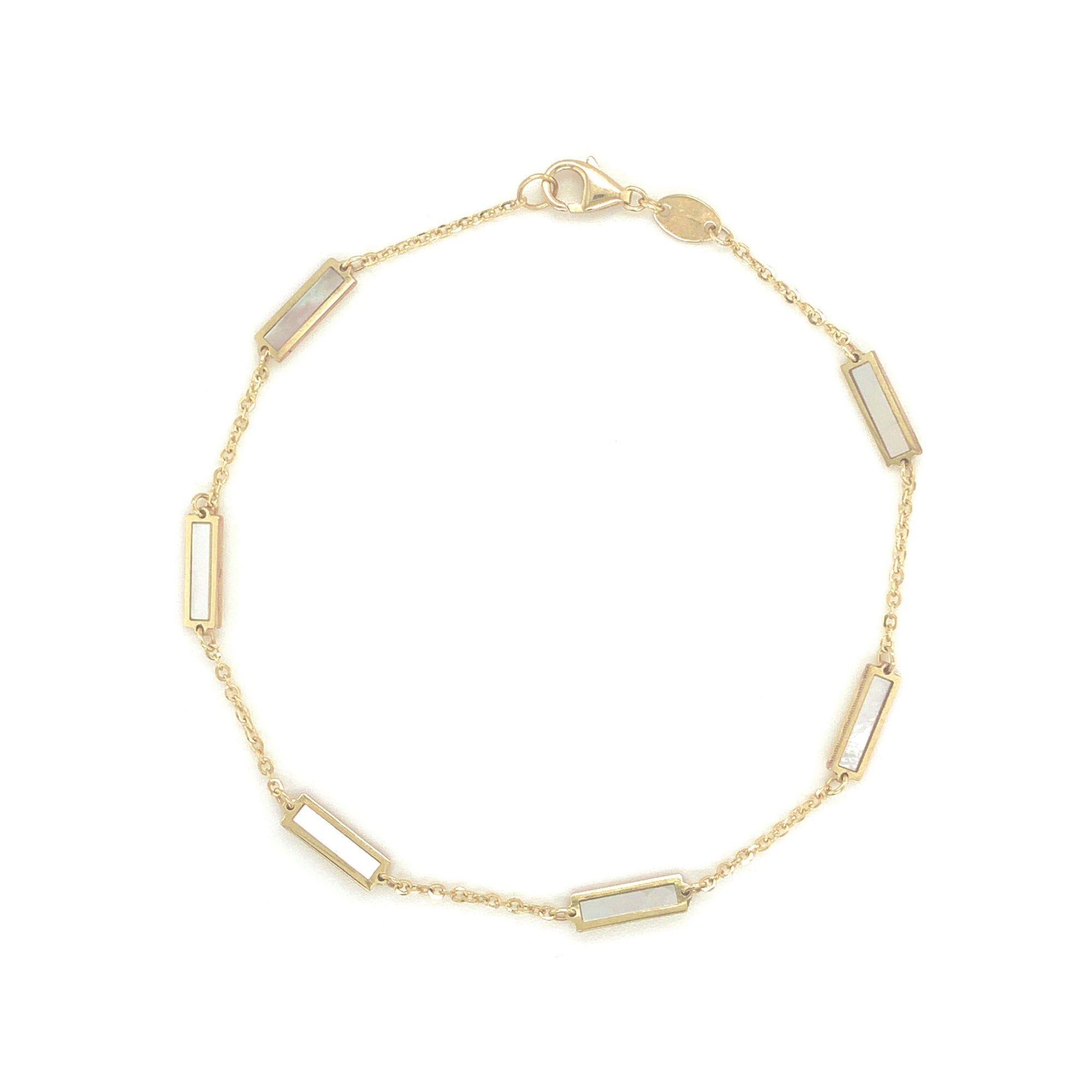 14K Gold Mother of Pearl Bar Station Bracelet