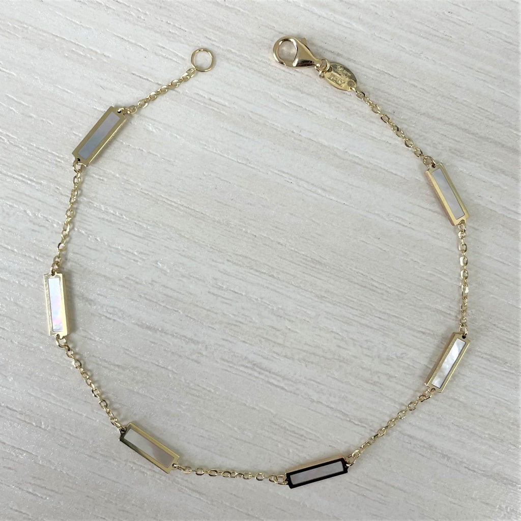14K Gold Mother of Pearl Bar Station Bracelet