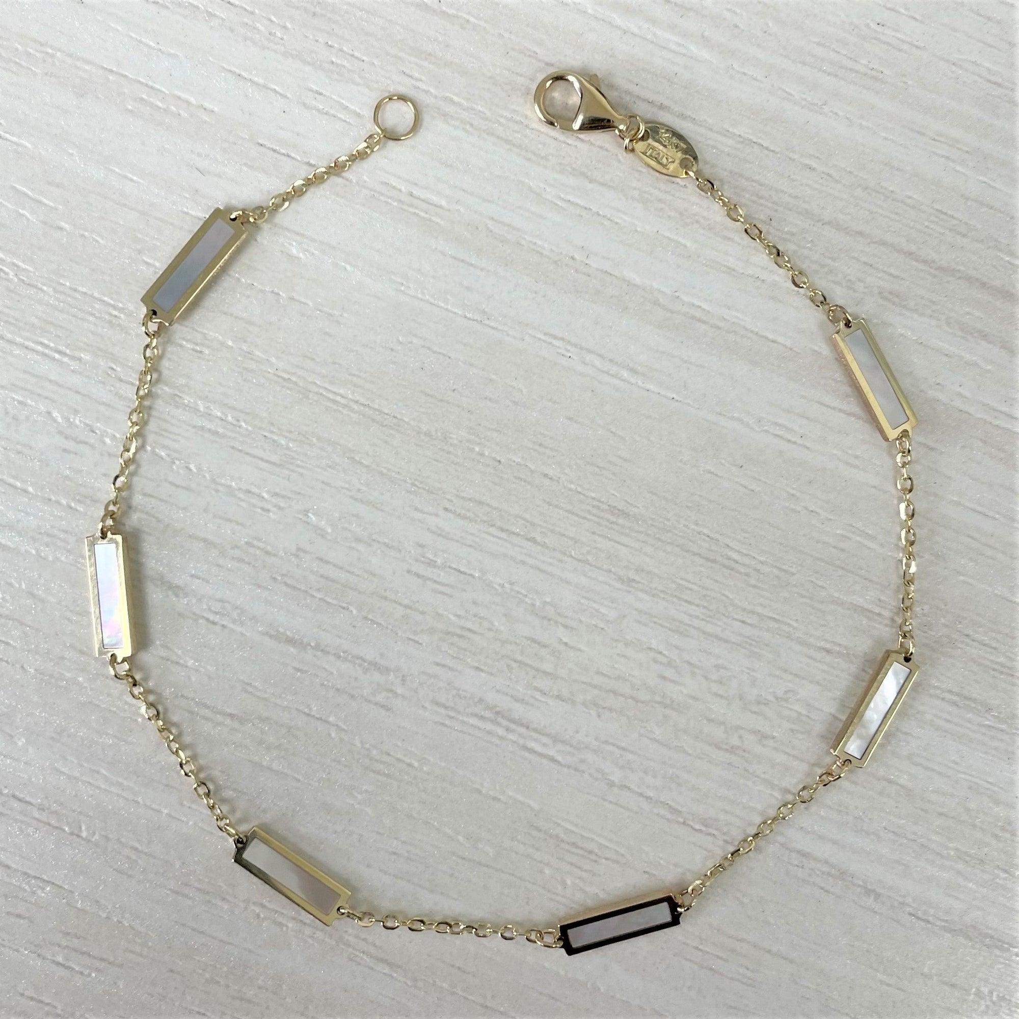14K Gold Mother of Pearl Bar Station Bracelet