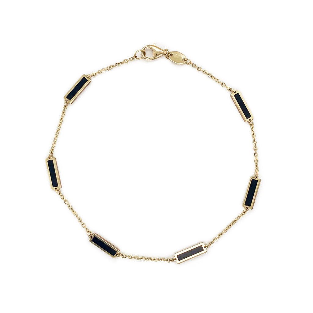 14K Yellow Gold Onyx Bar Station Bracelet