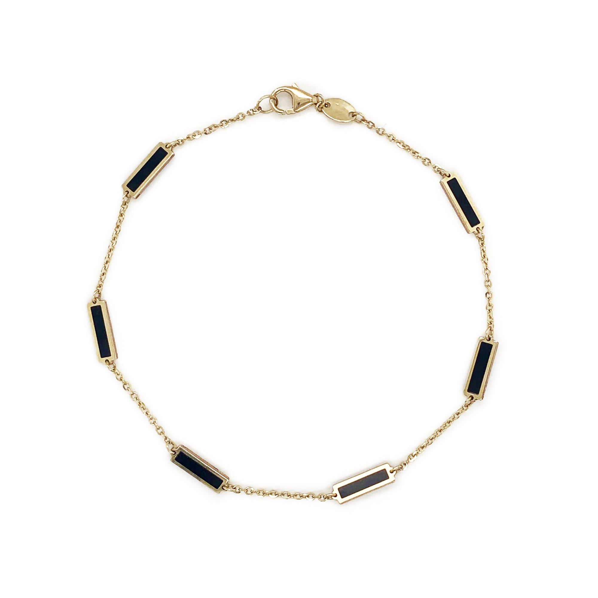 14K Yellow Gold Onyx Bar Station Bracelet