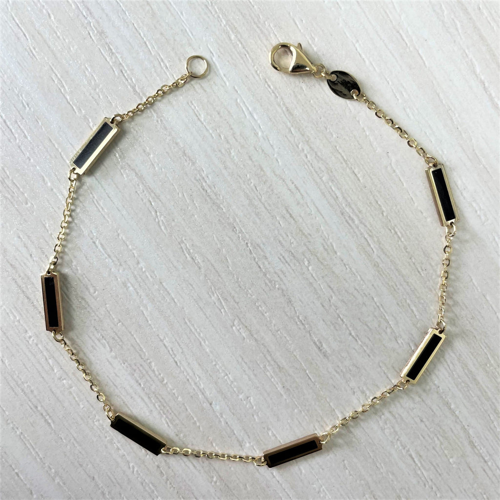 14K Yellow Gold Onyx Bar Station Bracelet