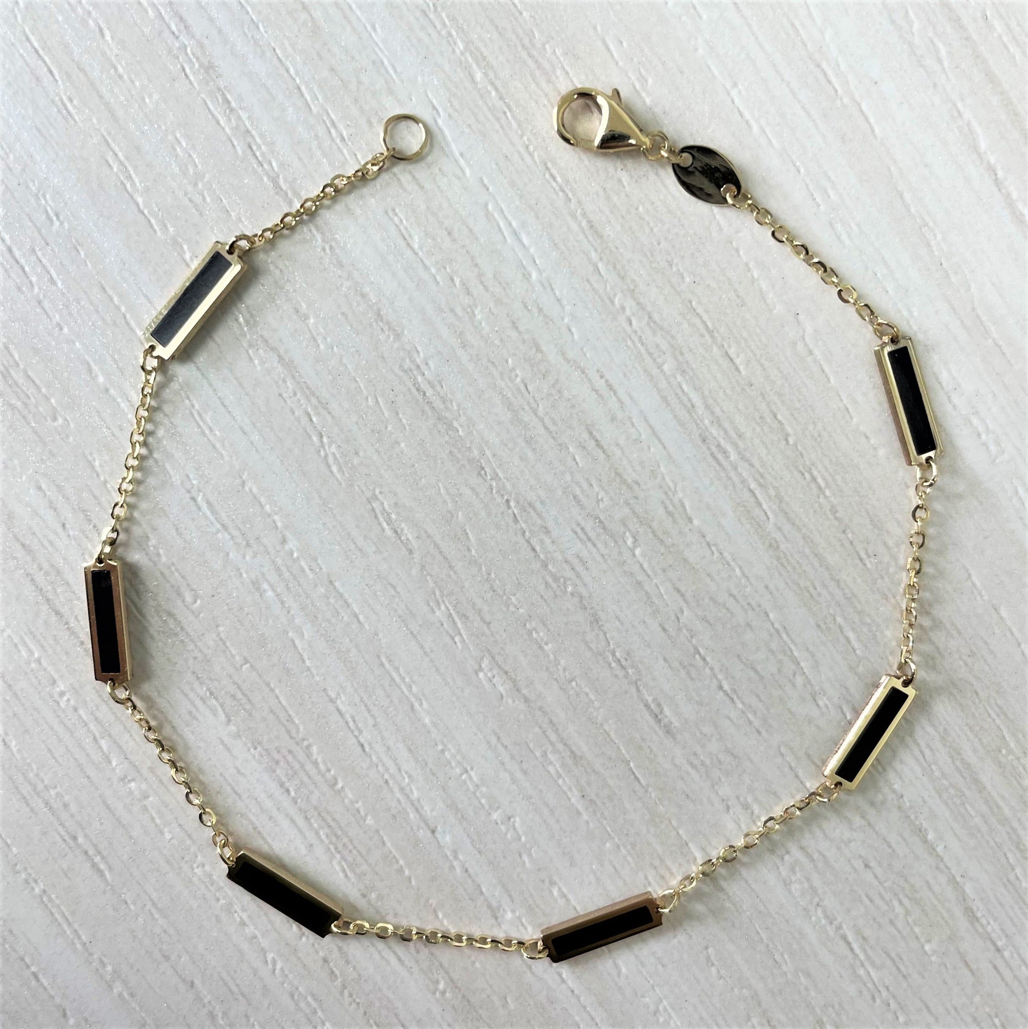 14K Yellow Gold Onyx Bar Station Bracelet