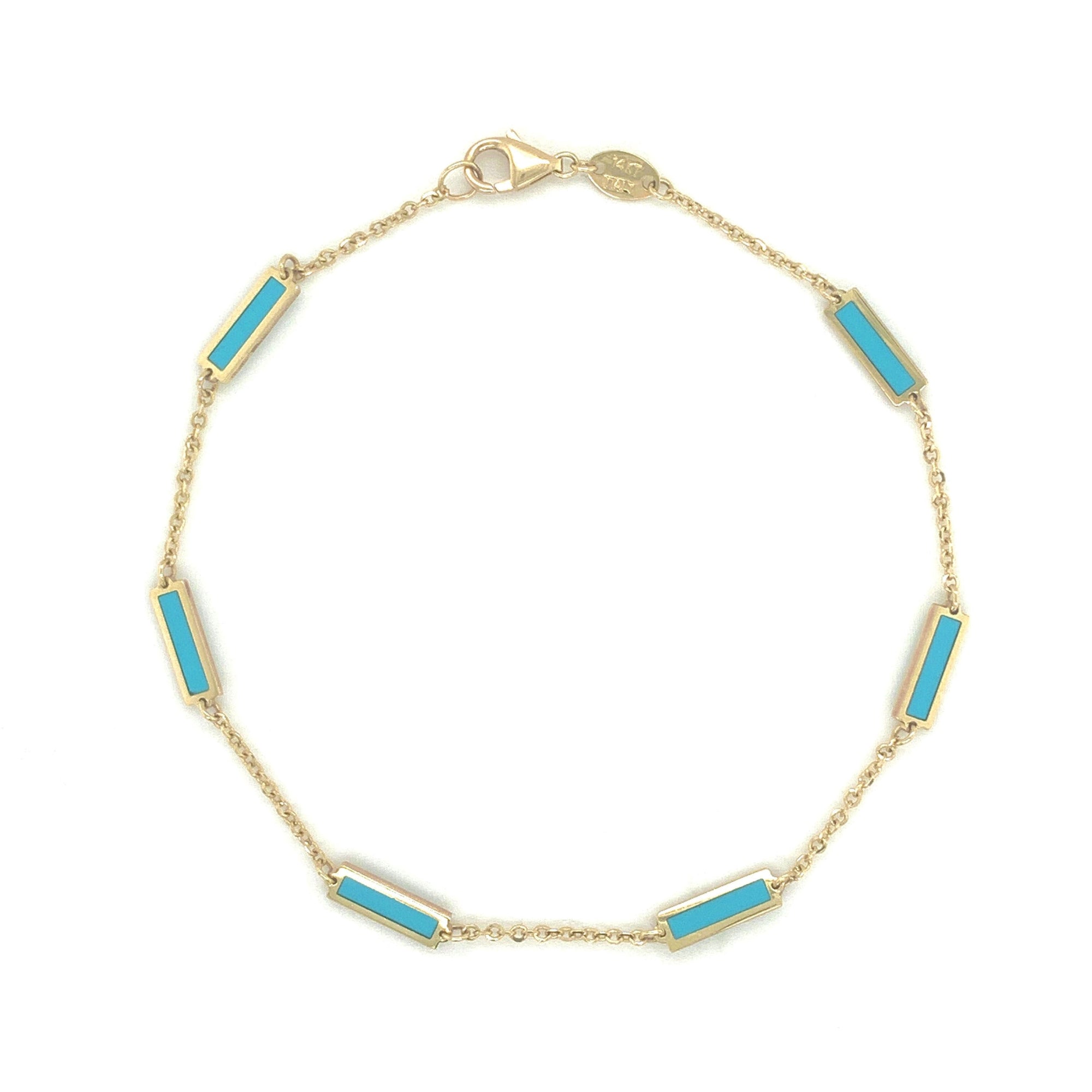Turquoise Bar Bracelet, 14K