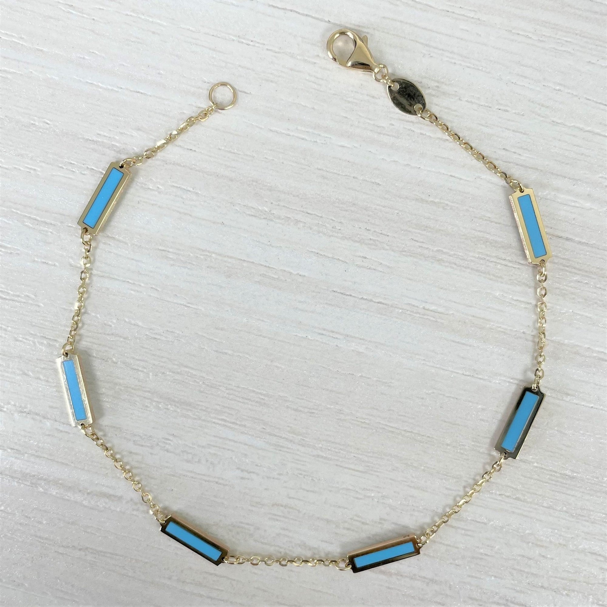 Turquoise Bar Bracelet, 14K